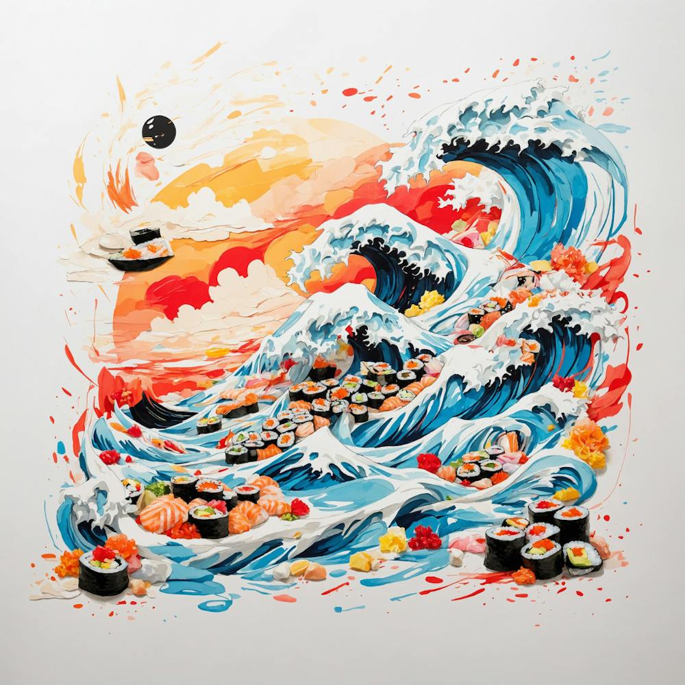 Great Wave with Sushi Food Art