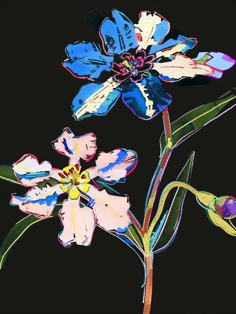 Neon Flowers On Black Forget Me Not 6