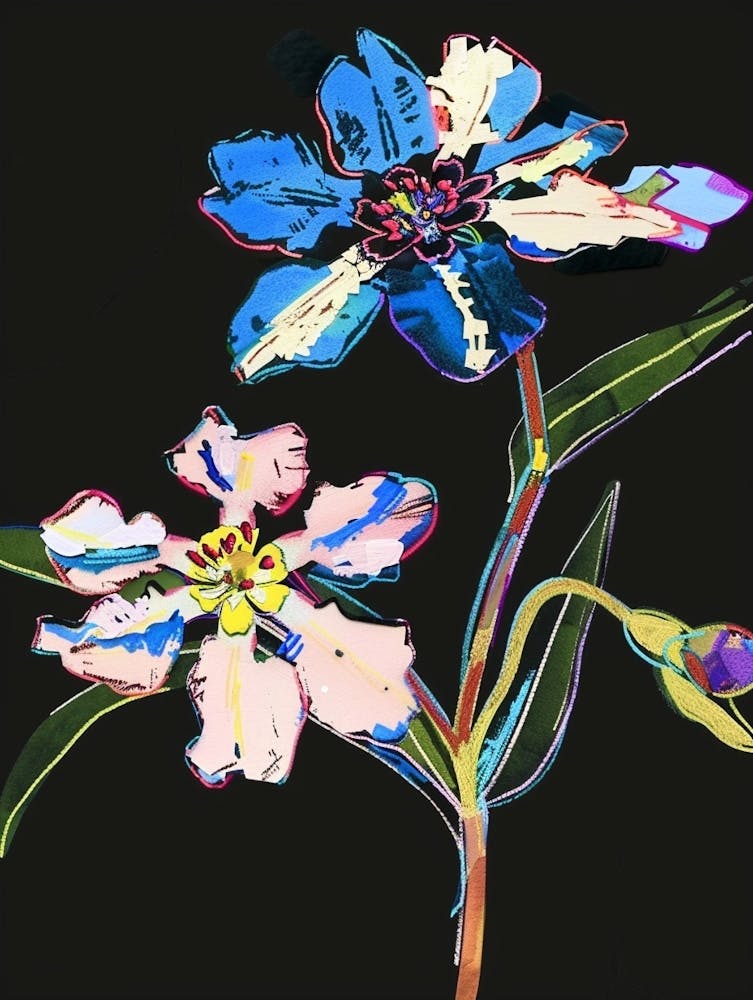 Neon Flowers On Black Forget Me Not 6