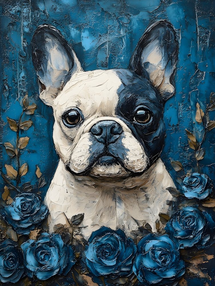 French Bulldog And Blue Roses 6