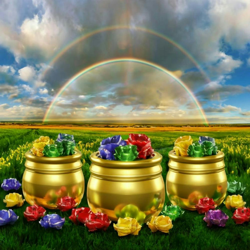 A Stunning Image Of Four Pots Of Gold Each With