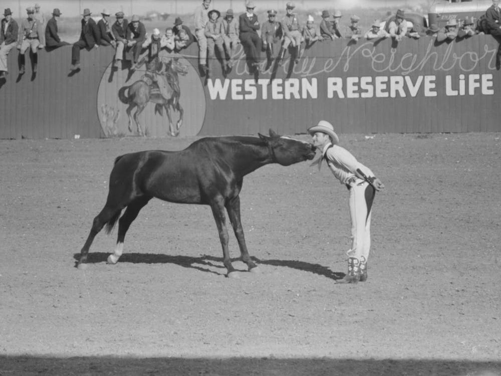 High School Horse And His Owner Trainer At The Rodeo Of The San Angelo Fat Stock Show, San Angelo, Texas By Russell Lee