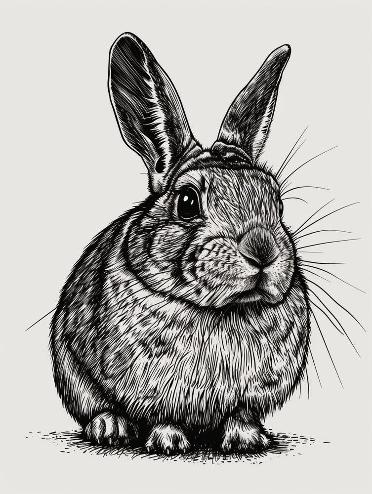 Chinchilla Blockprint Rabbit Illustration 2