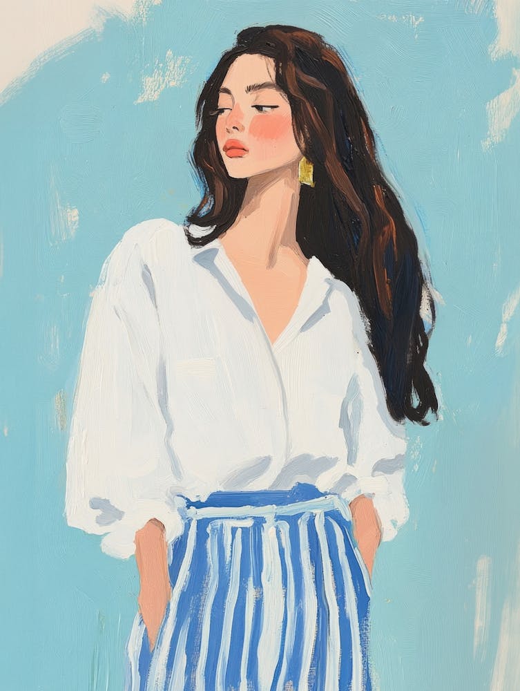 Woman in Blue Gouache Painting