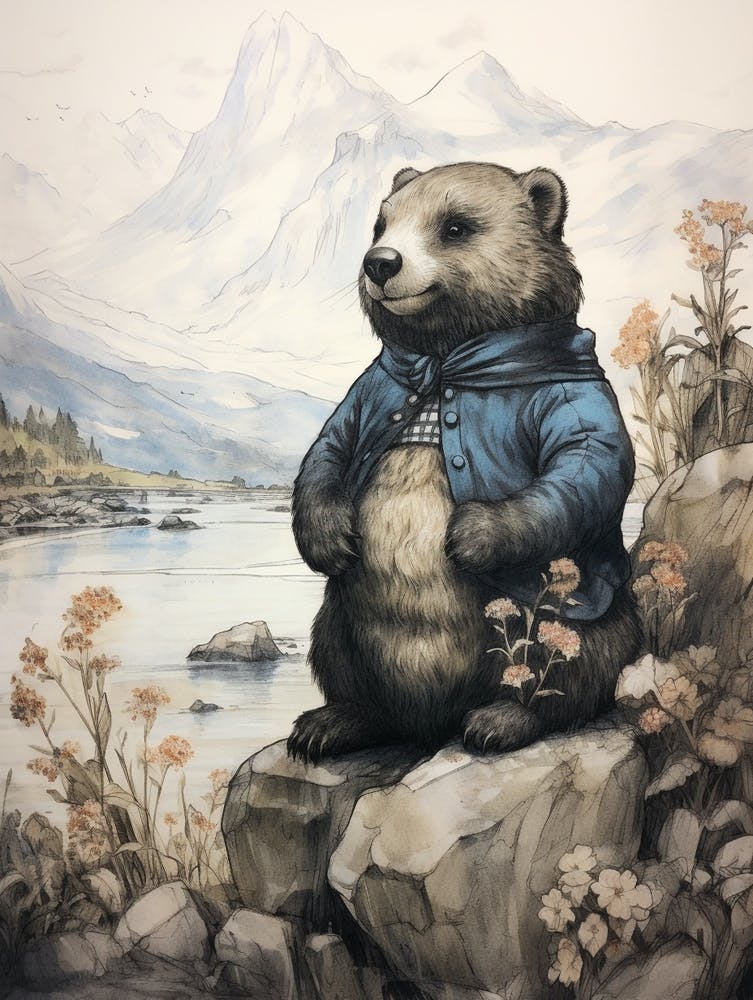 Storybook Animal Watercolour Sea Otter 2