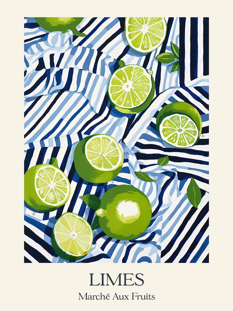 Marche Aux Fruits Limes Fruit Summer Illustration 1