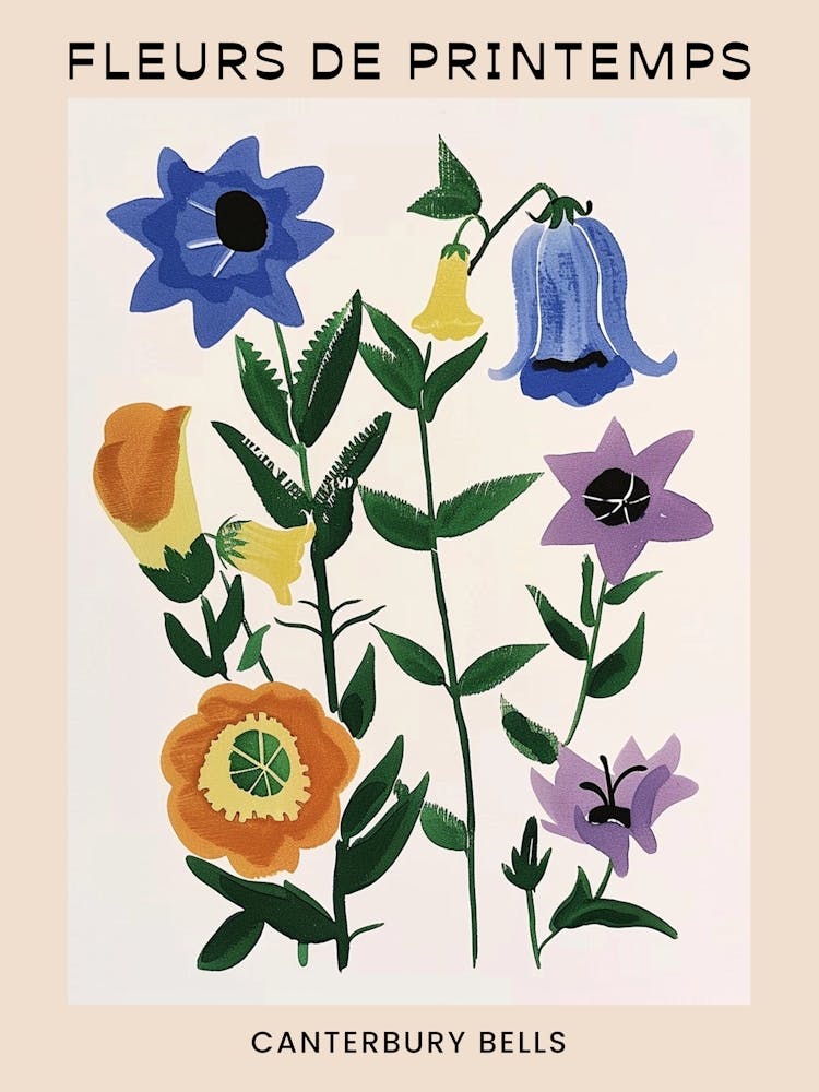 Spring Floral French Poster  Canterbury Bells 3