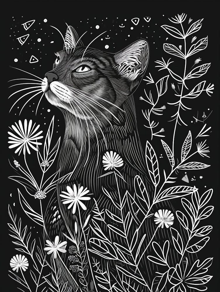 Cymric Cat Minimalist Illustration 1