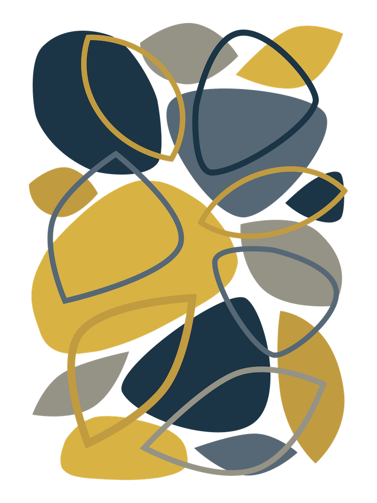 Navy, Mustard Mid Century Modern Abstract 23