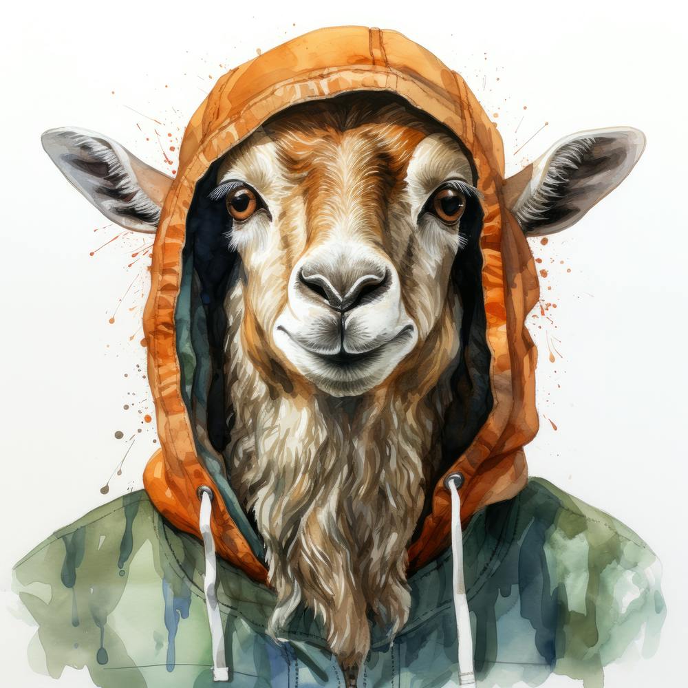 Watercolour Cartoon Saiga In A Hoodie 1