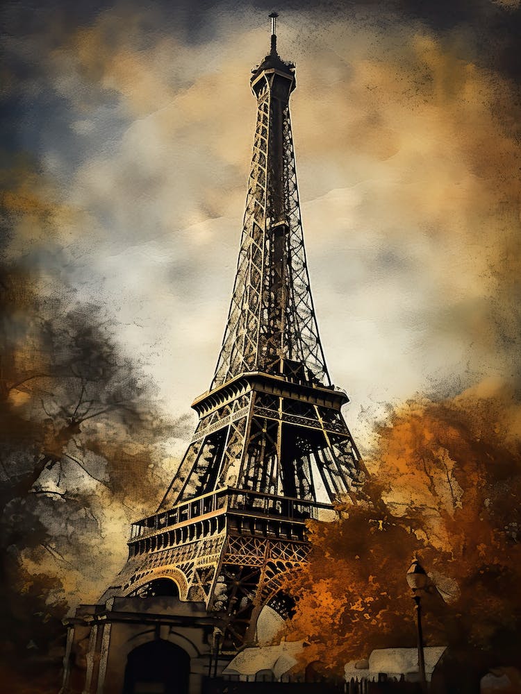 Eiffel Tower Paris France Sketch Drawing Style 6