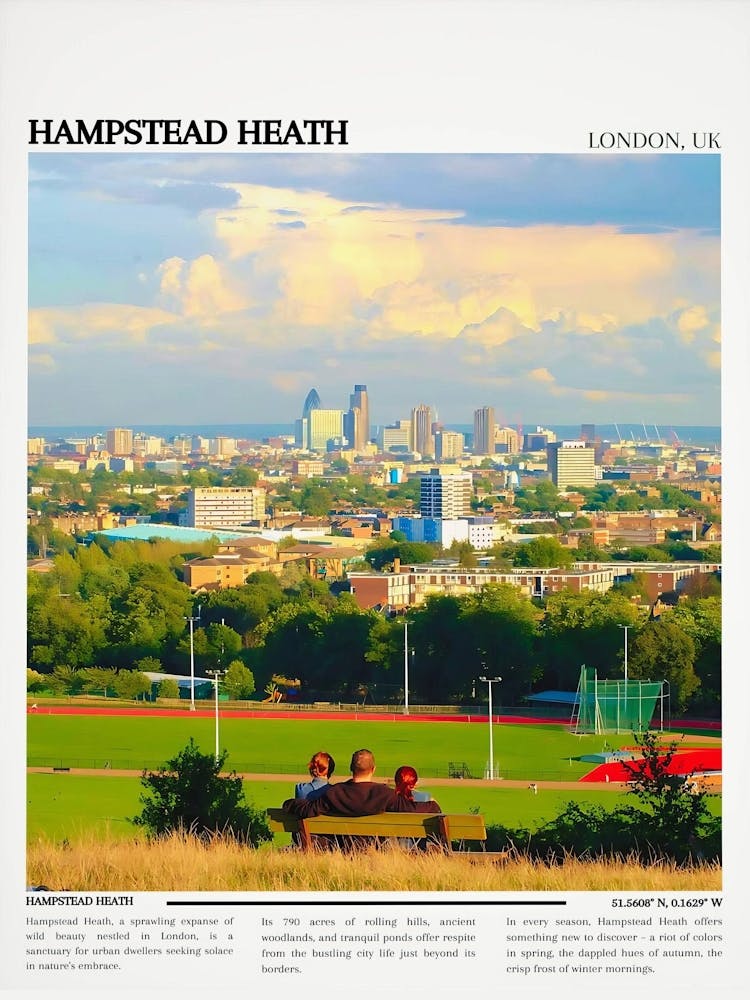 Hampstead Heath Poster, Parliament Hill, London Park Print, Gospel Oak, Highgate, London Skyline, Wall Art, Landmark, Ponds, Hyde Park