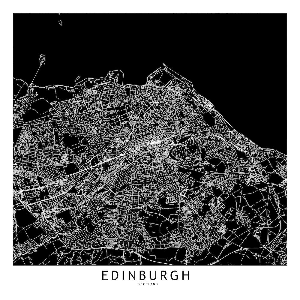 Edinburgh Black And White Map Square