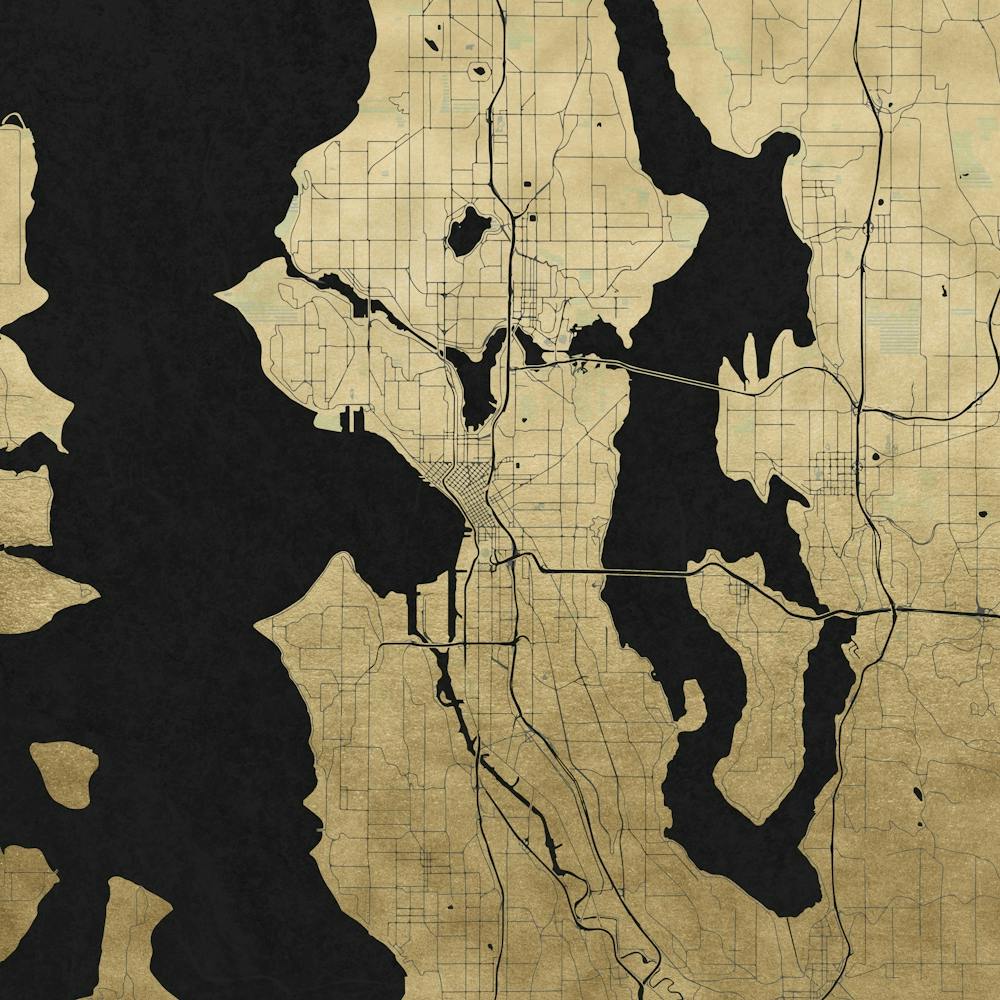 Seattle Gold And Black Reverse Street Map