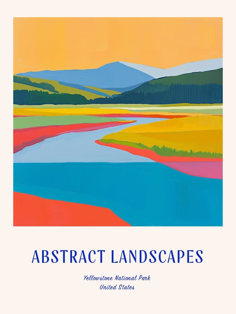 Colourful Abstract Yellowstone National Park 1 Poster Blue