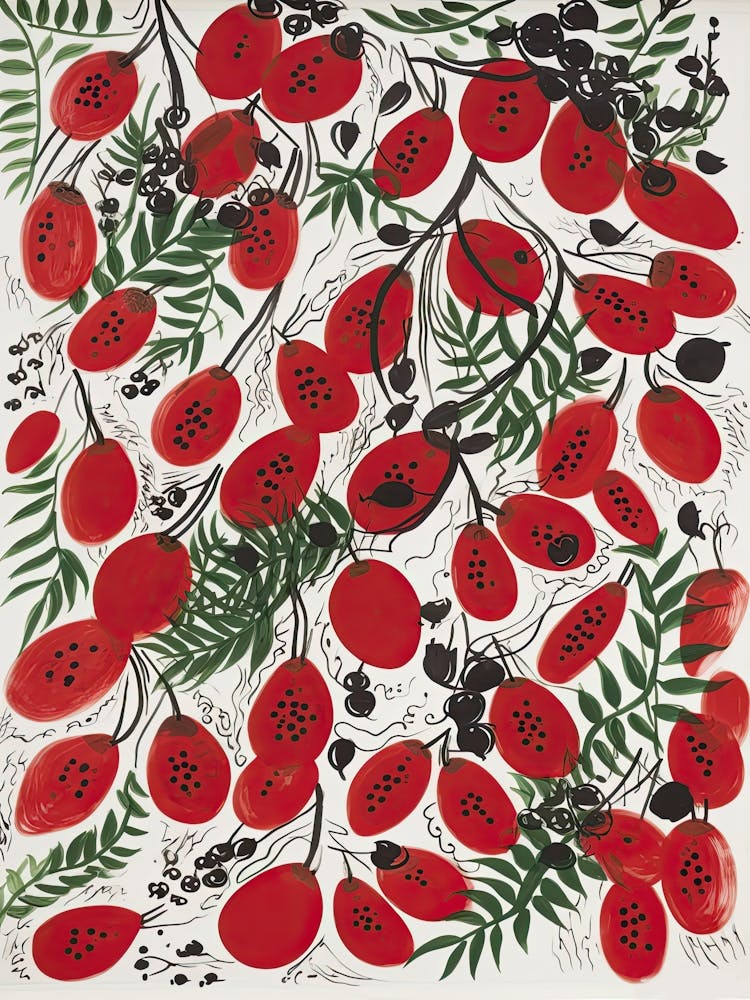 Red Kiwi Fruit Drawing 1