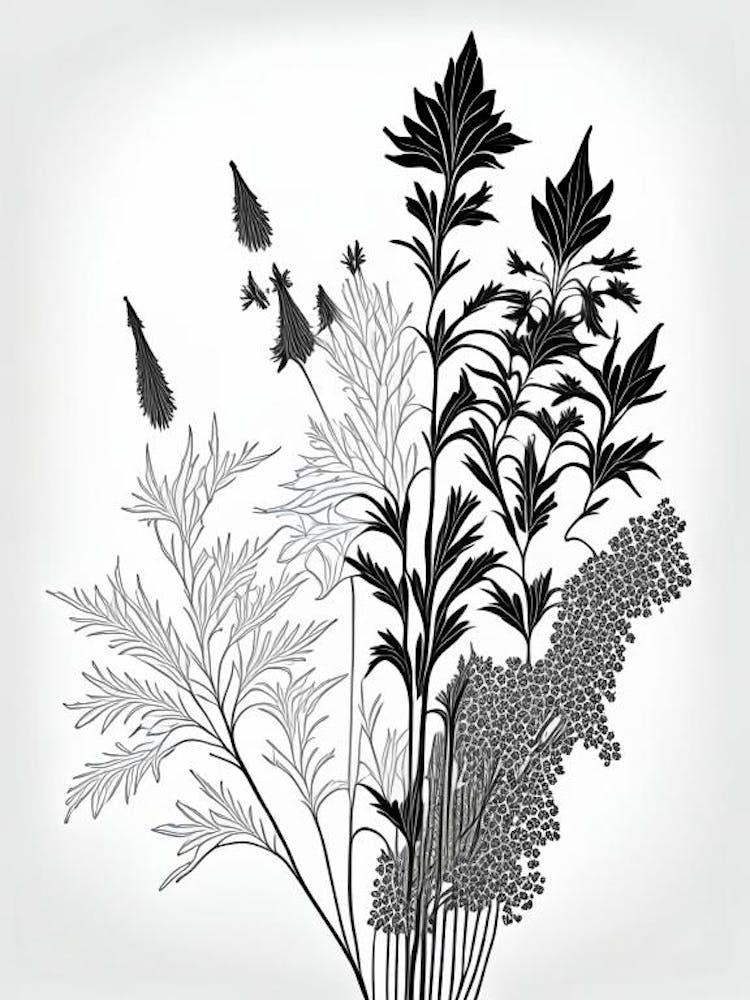 Black Cohosh Herb William Morris Inspired Line Drawing