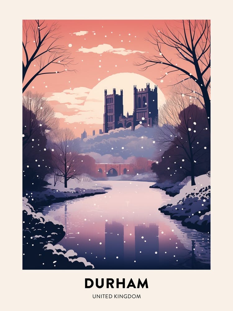 Winter Night  Travel Poster Durham United Kingdom 1