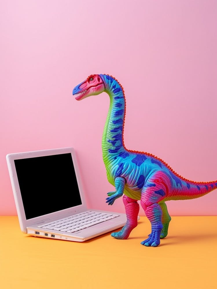 Colourful Toy Dinosaur On A Laptop