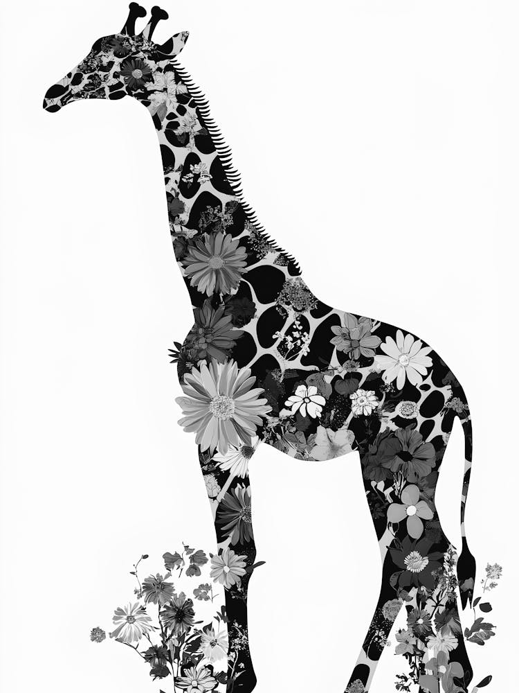 Giraffe With Flowers