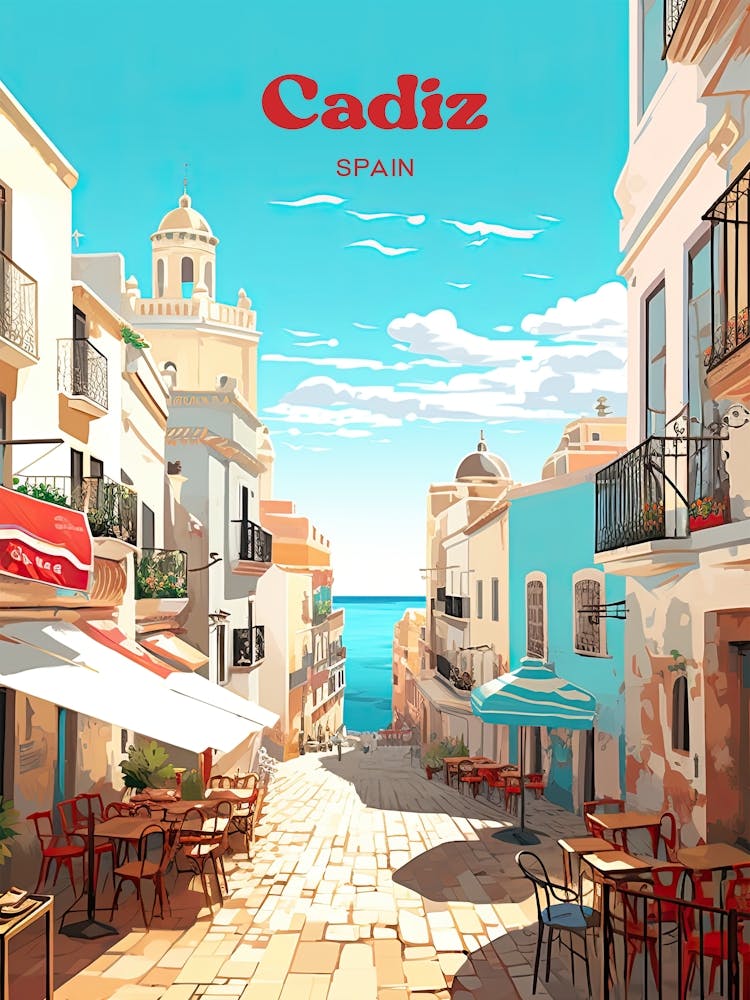 Cadiz Spain Summer Digital Travel Illustration