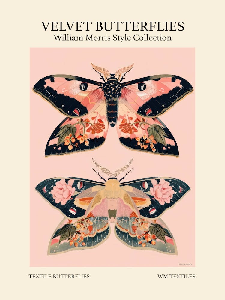 Velvet Butterflies Collection Textile Butterflies William Morris Style 3