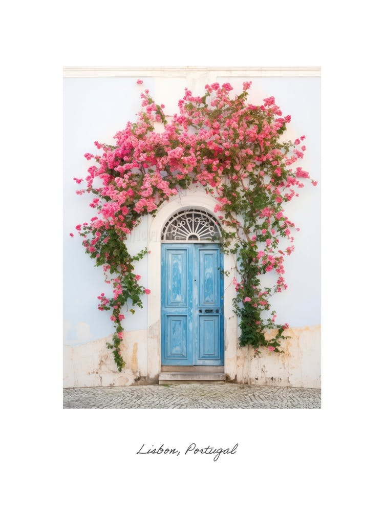 Lisbon, Portugal   Mediterranean Doors Watercolour Painting 1 Poster
