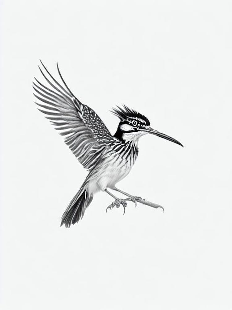 Roadrunner B&W Pencil Drawing 2 Bird