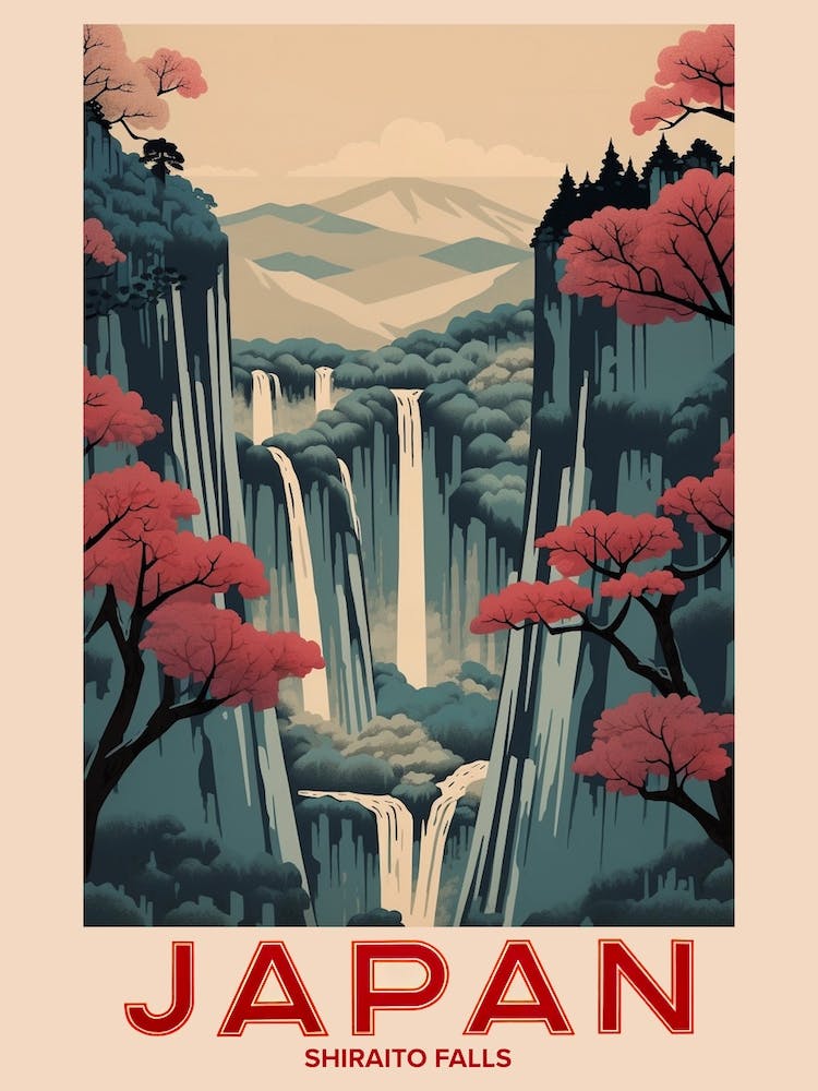 Shiraito Falls, Visit Japan Vintage Travel Art 4