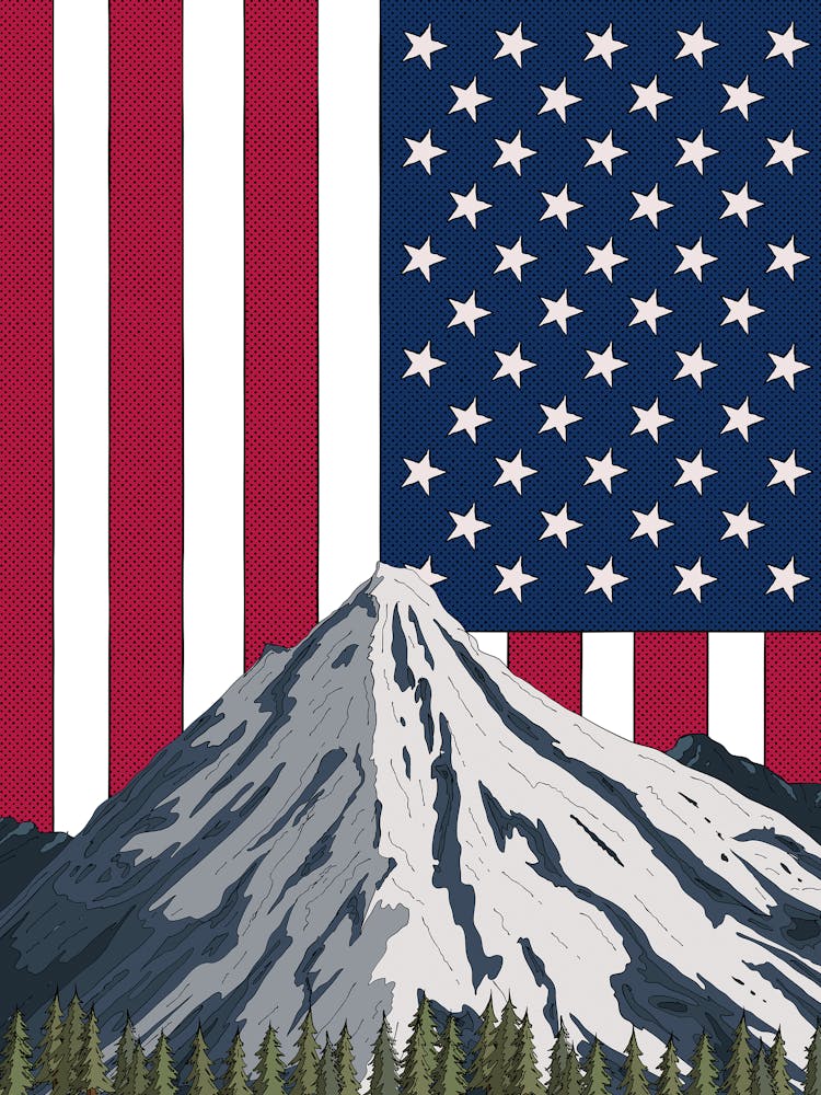 Mountain With American Flag