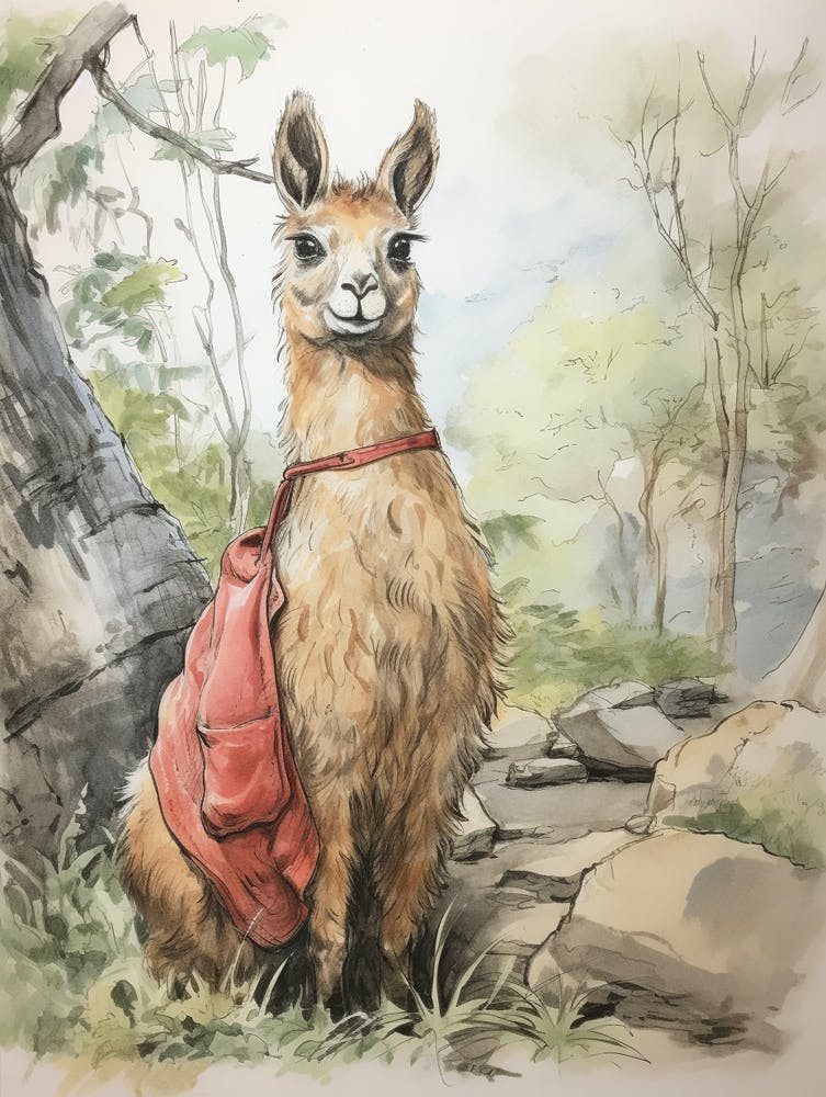 Storybook Animal Watercolour Llama 2