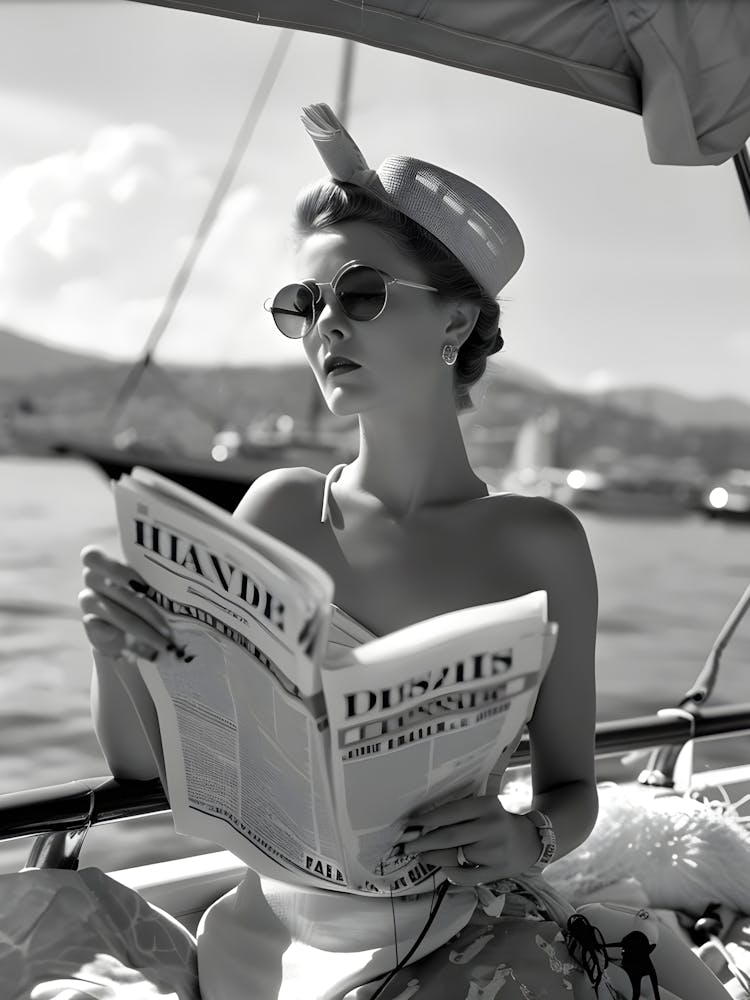 Woman Reading Newspaper On A Boat