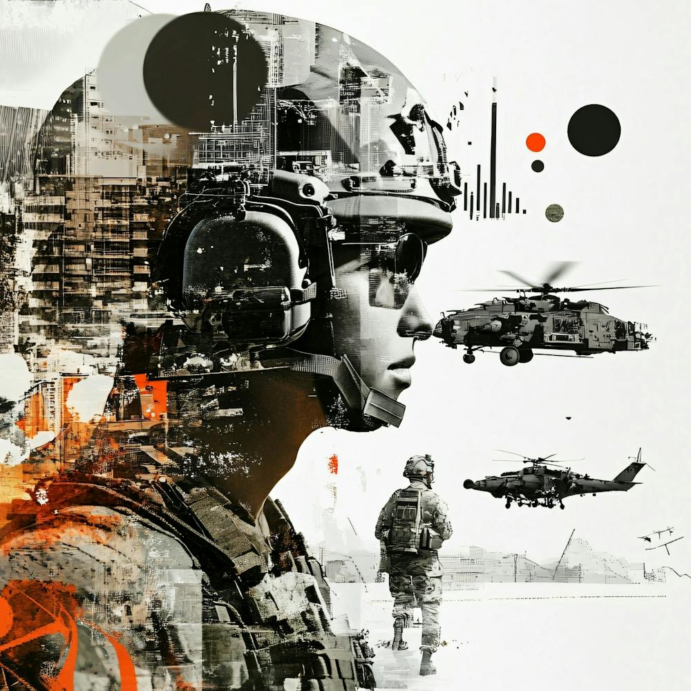Soldier In Front Of A Helicopter Collage