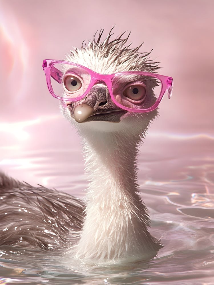 Ostrich In Pink Glasses