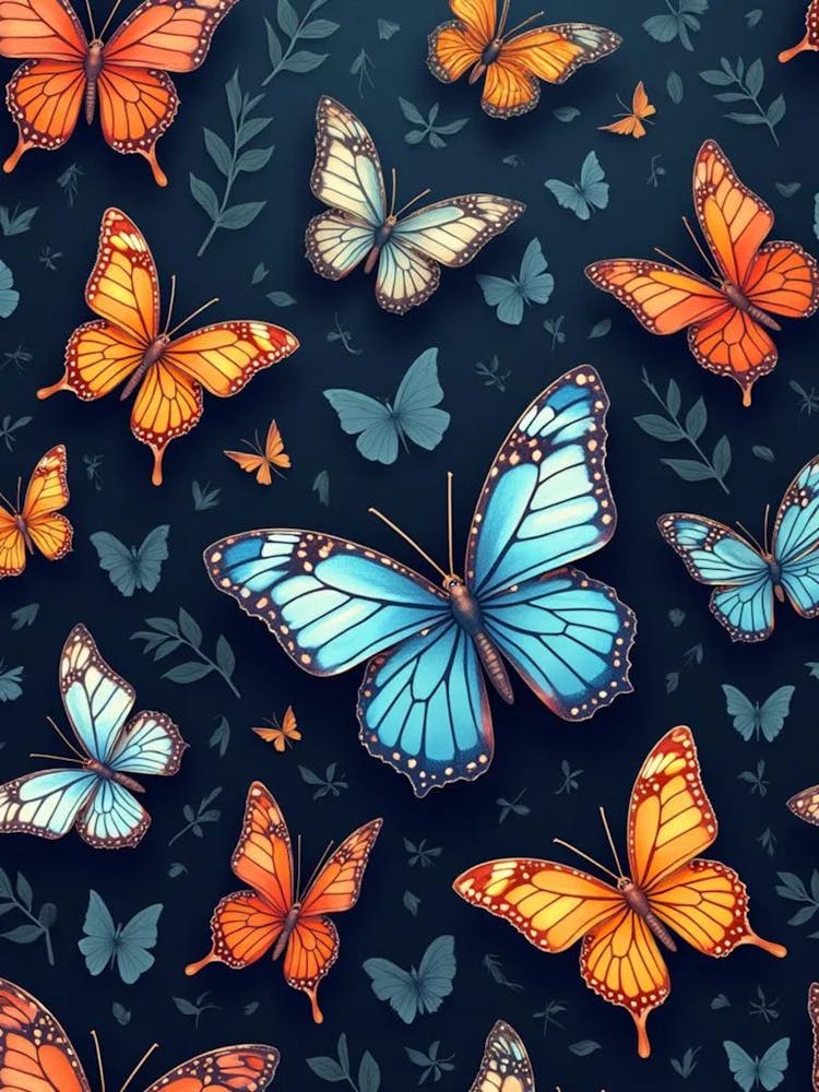 Seamless Pattern With Butterflies 3