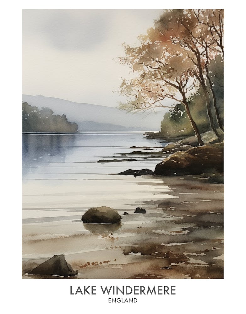 Lake Windermere 2 Watercolour Travel Poster