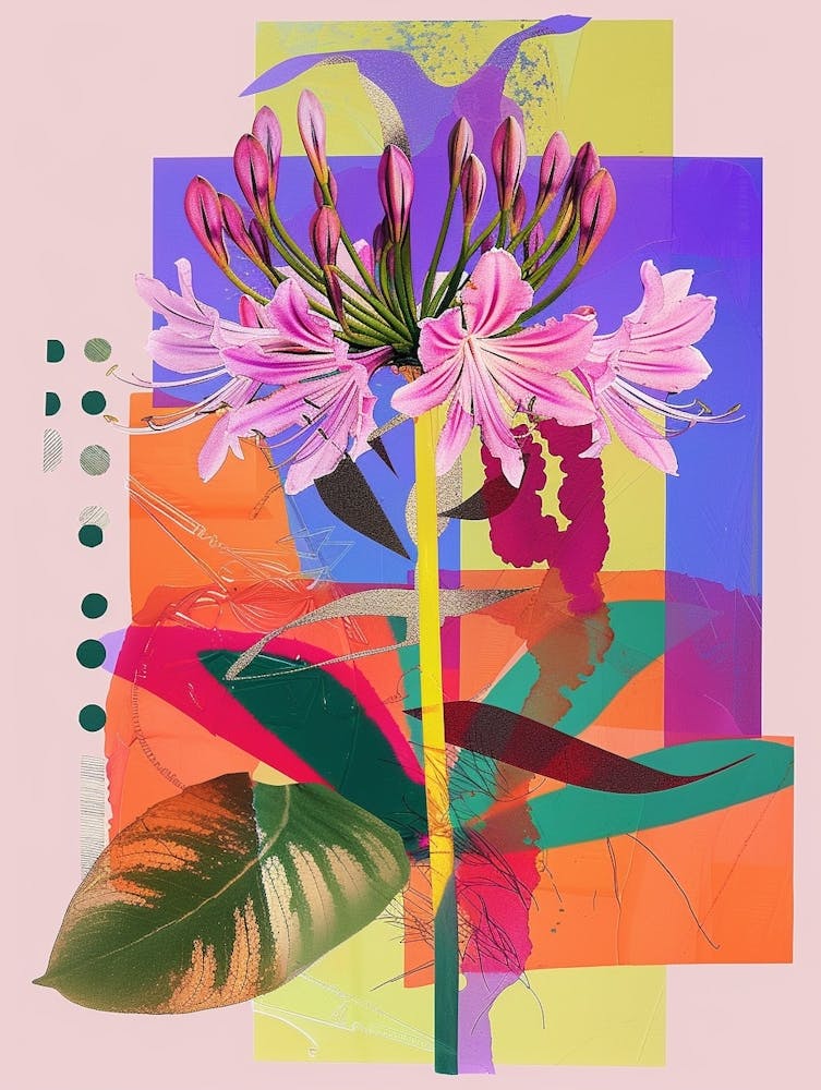 Agapanthus 1 Neon Flower Collage