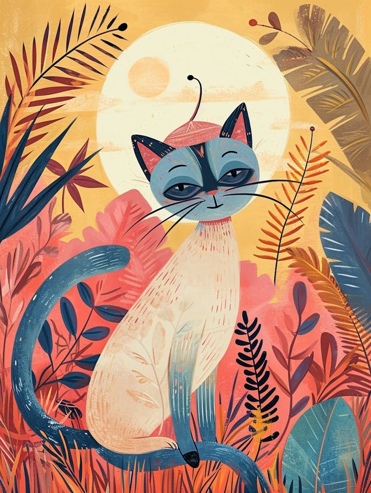 Balinese Cat Storybook Illustration 1