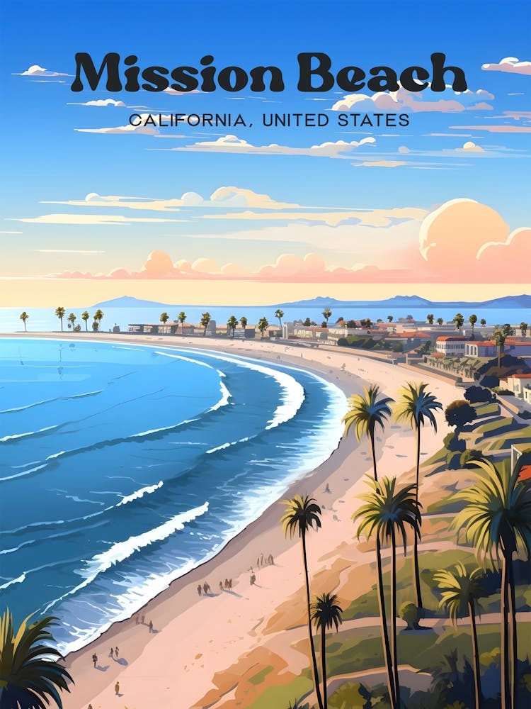 Mission Beach California United States Fun Modern Travel Art