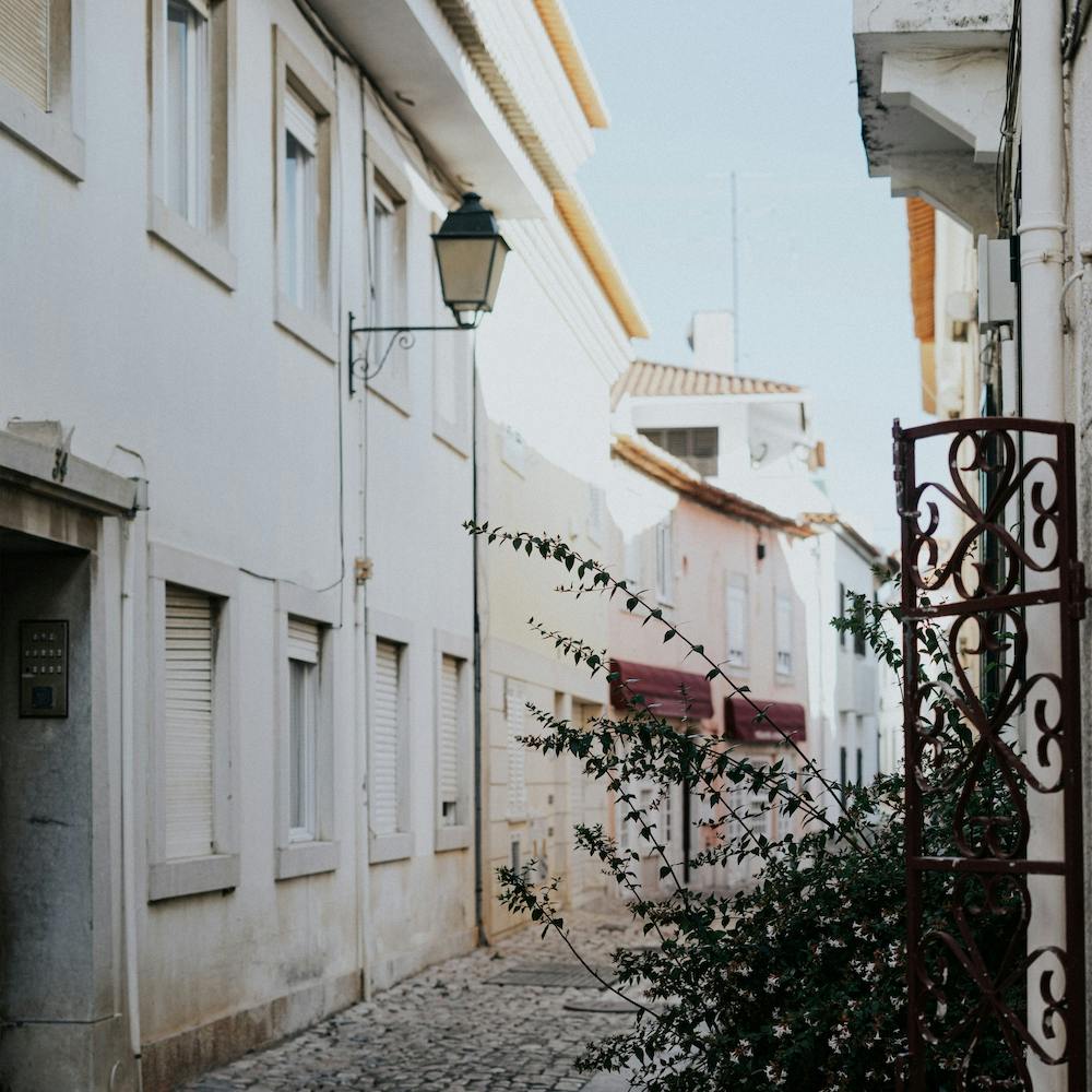 Bright Tiled Street In Portugal  Pastel Colour Travel Photography Square
