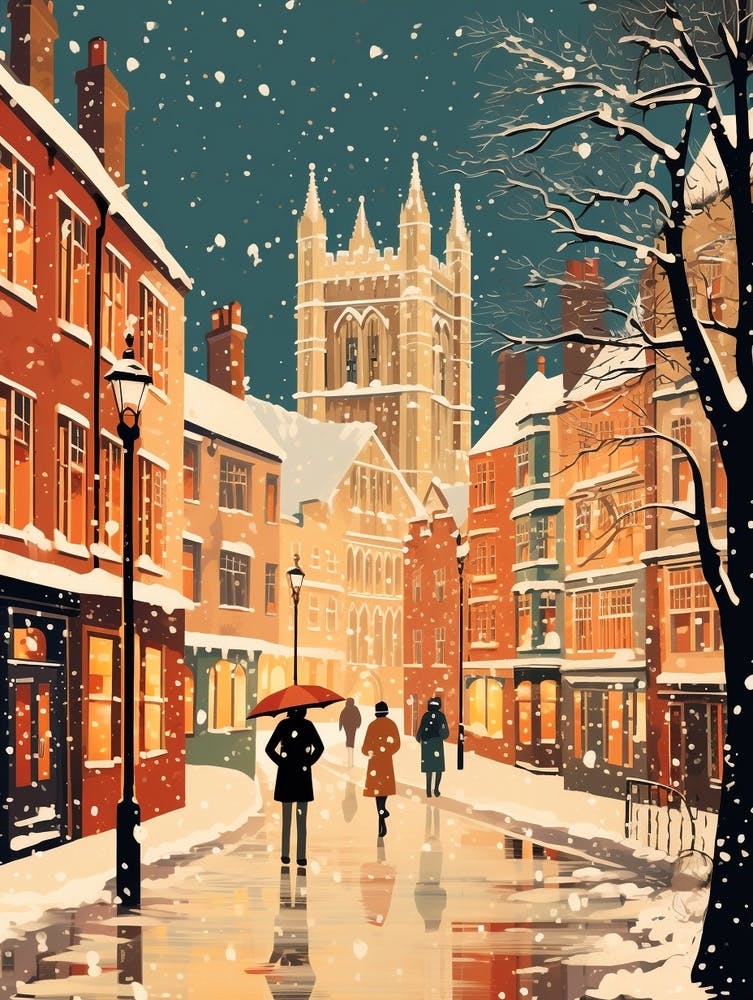 Winter Travel Night Illustration Windsor United Kingdom 1