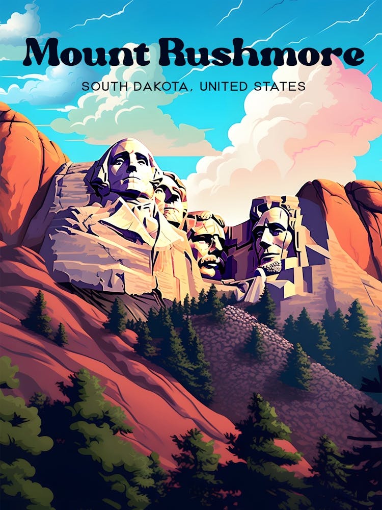 Mount Rushmore South Dakota USA Lincoln Roosevelt Travel Illustration