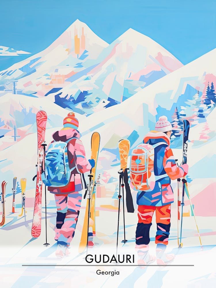 Gudauri Géorgie, Illustration Affiche Station de Ski 3