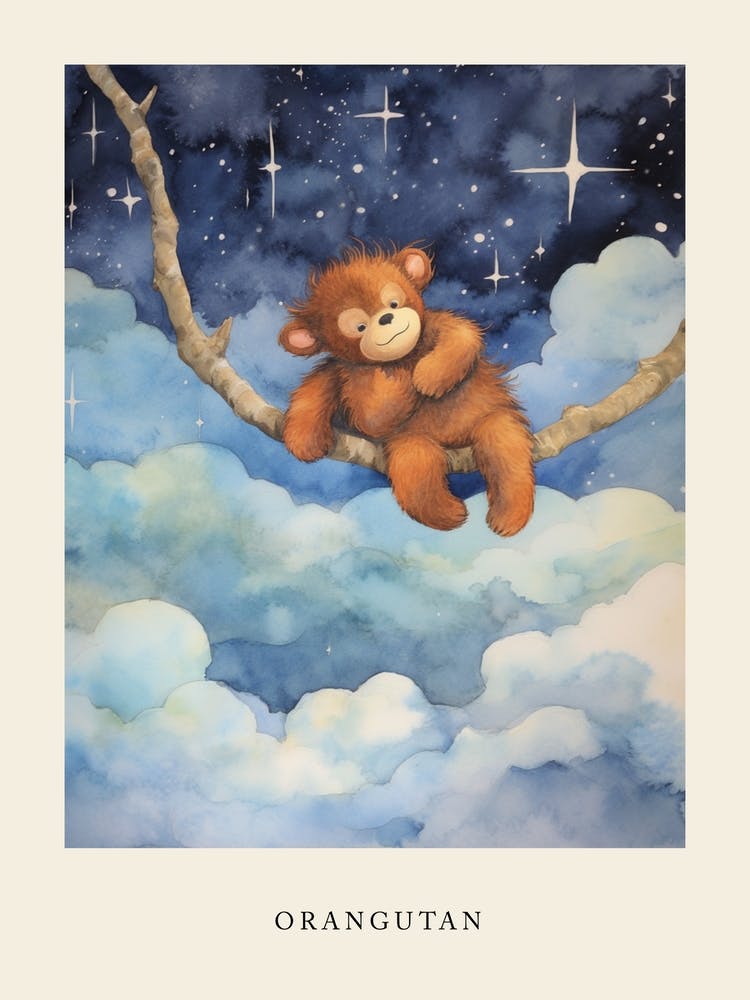 Baby Orangutan 3 Sleeping In The Clouds Nursery Poster
