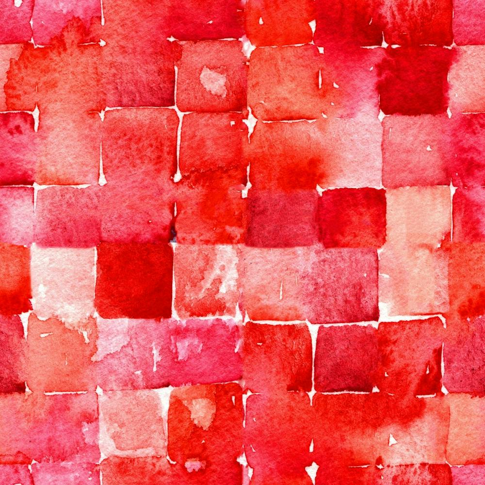 Red Geometric Abstract Watercolor Squares