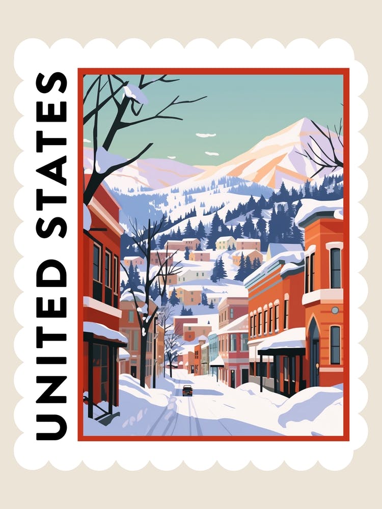 Retro Winter Stamp Poster Aspen Colorado