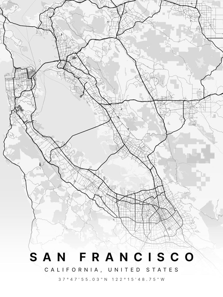 San Francisco California USA White Map