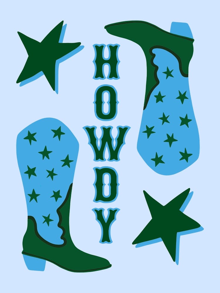 Howdy Cowboy Boots Blue and Green