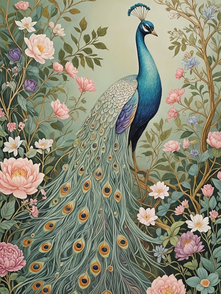 Peacock In The Flower Garden