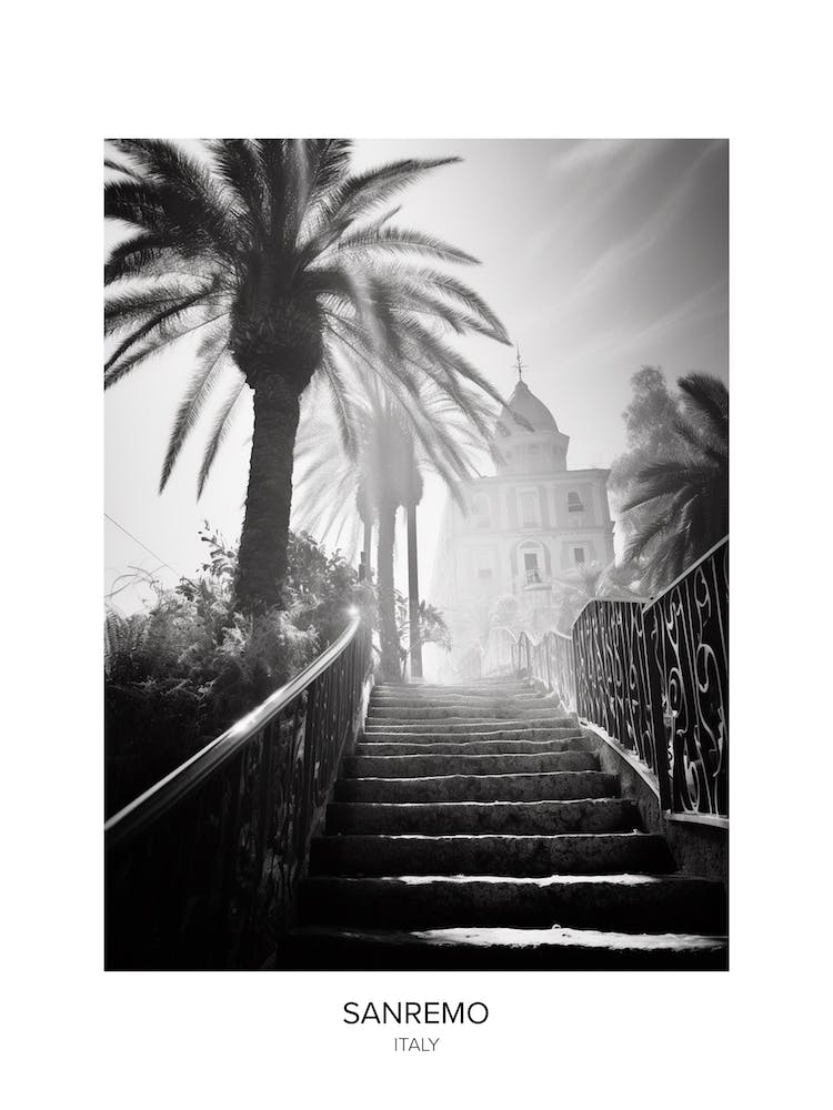 Poster Of Sanremo, Italy, Black And White Photo 3